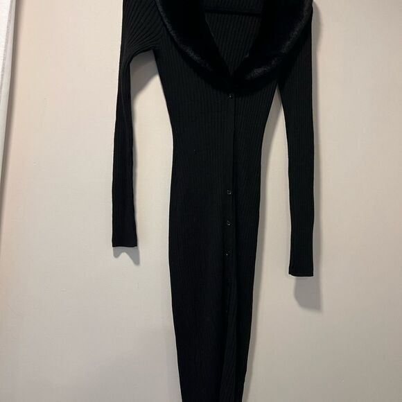 House of CB Black Ribbed Bodycon Long Sleeve Mini Dress Women’s Size Small - Picture 7 of 10